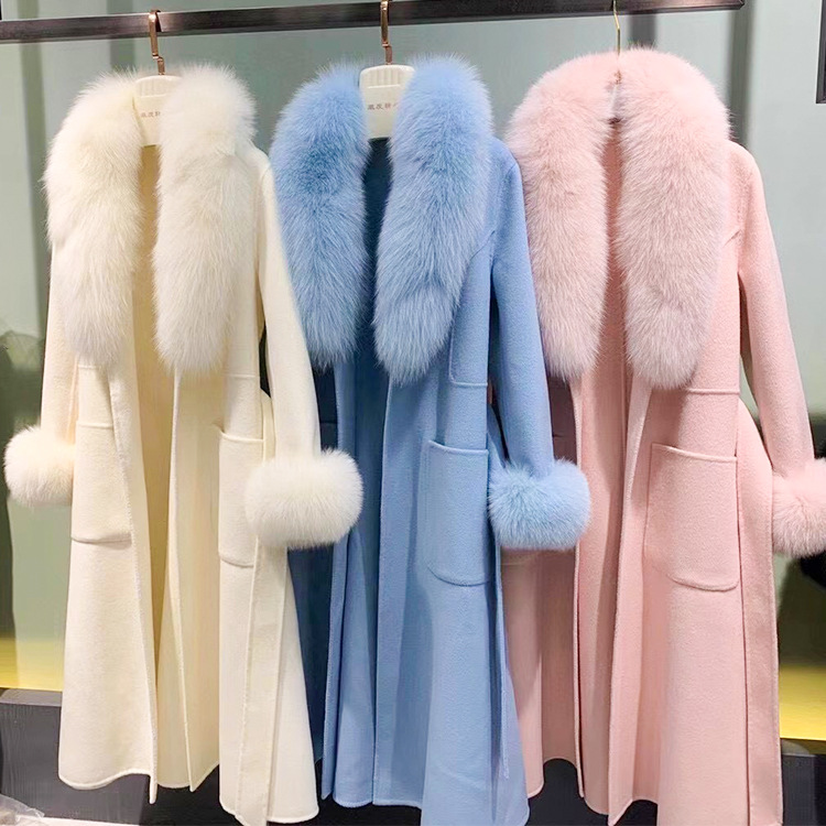 Trench Coat Women Double-Sided Fox Fur Coat Woolen Cashmere Coat Women's New Long Style Winter Cloth