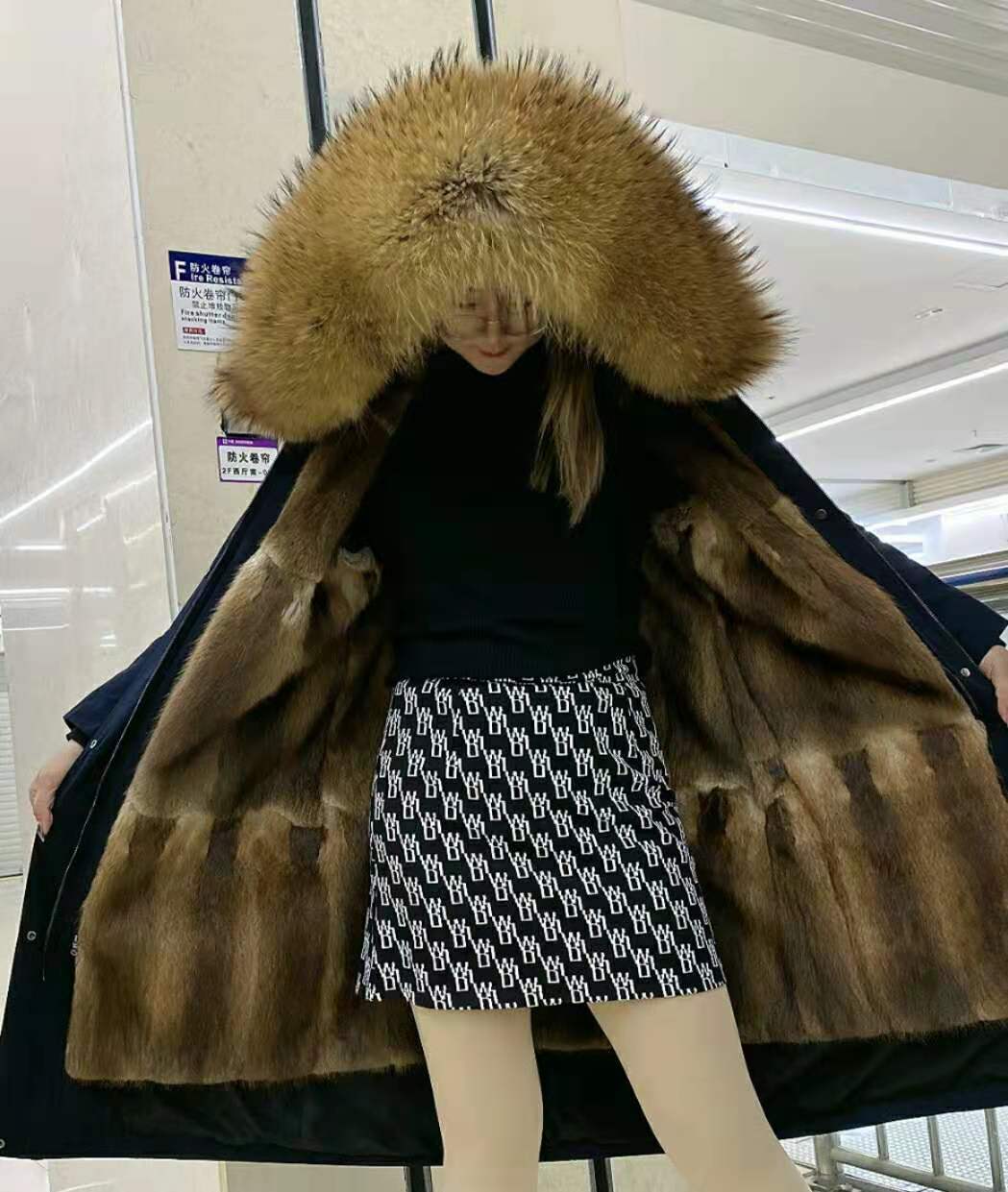 2021 winter fashion parka coat real raccoon fur collar hooded coat thick warm jacket female jacket