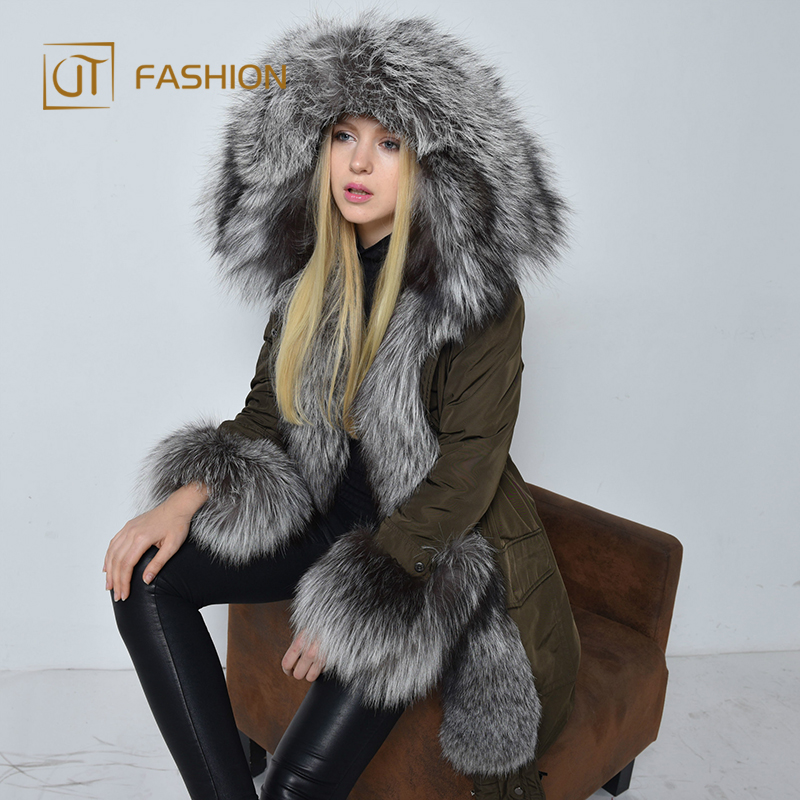Warm winter jtfur fox fur White duck down hood women coat long down jacket