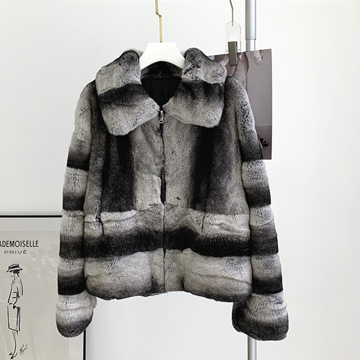 2021 New Arrival Winter Warm Chinchilla Jacket Women Real Rex Rabbit Fur Coat For Ladies