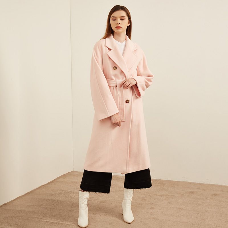 Cashmere Woolen Coat Double-breasted Long Coat Women Warm Thickened