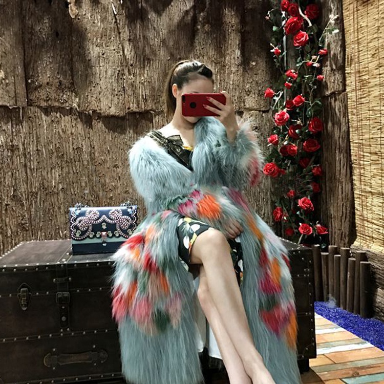 YRC090 YR FUR Good Quality Real Raccoon Fur Jacket Knitted Fashion Woman long Coat