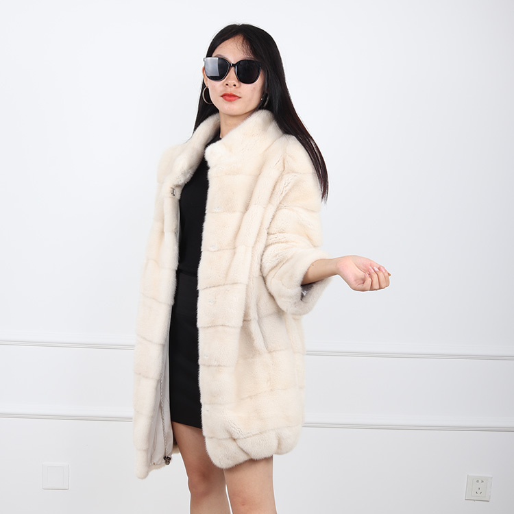 High Quality Stand Collar Natural Mink Fur Coat Winter Women Fur Jacket