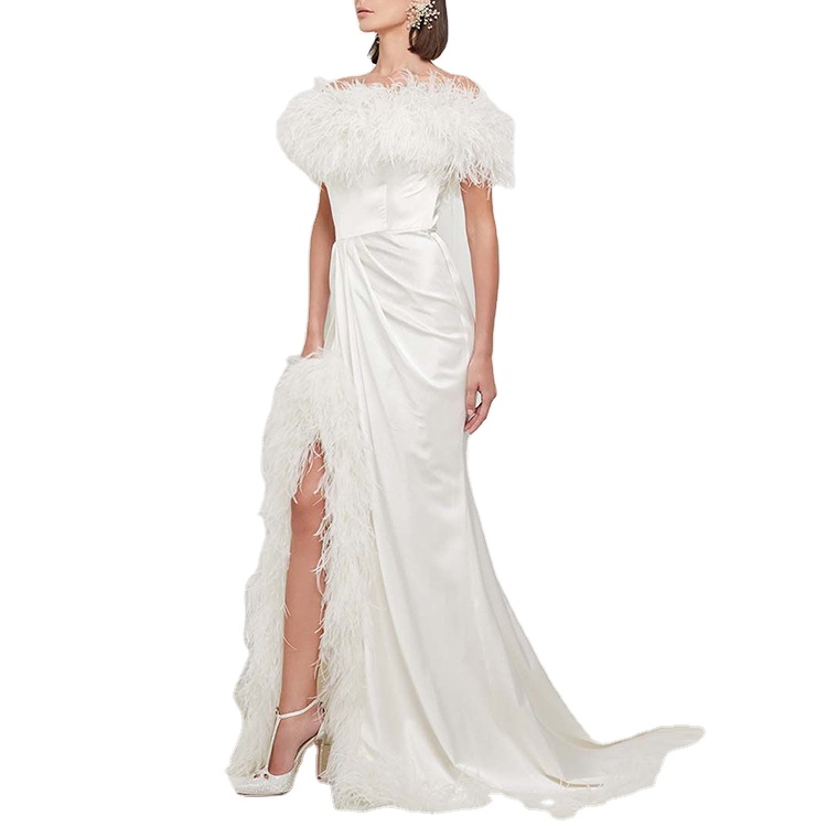 New Fashion Trimmed Off Shoulder Satin Party Gowns For Women Evening Dress