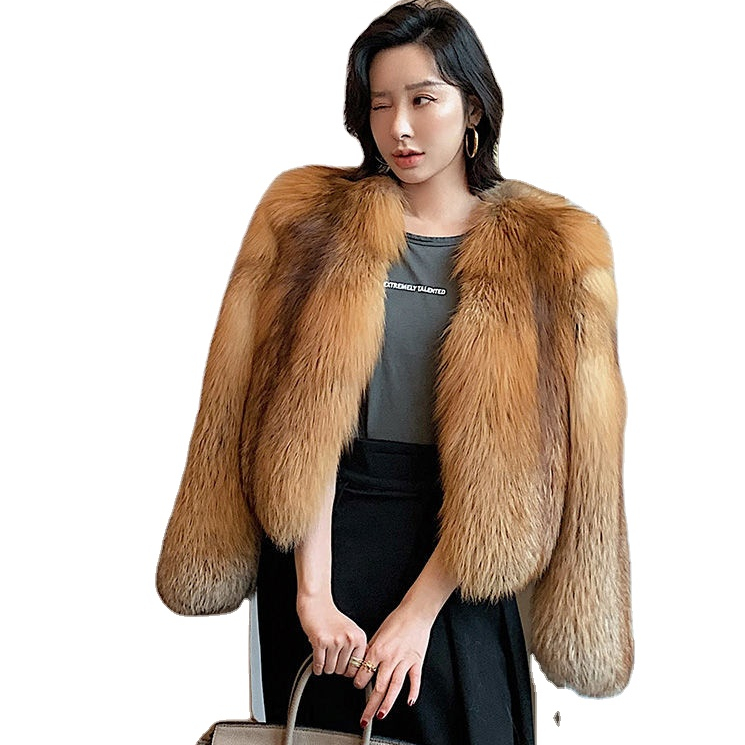 In winter 2022, the new imported whole-skin fox fur coat women's short red fox silver fox long-sleev