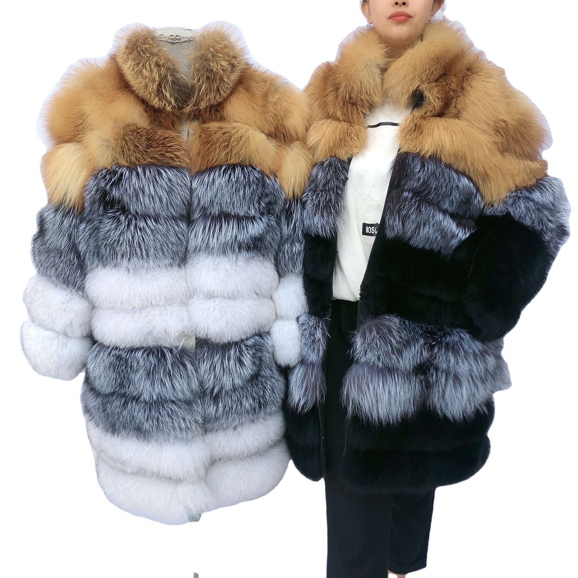 Customized Wholesale Ladies Winter Warm Coat Fur Long Plus Stand Collar Coat Made Of Natural Real Fo