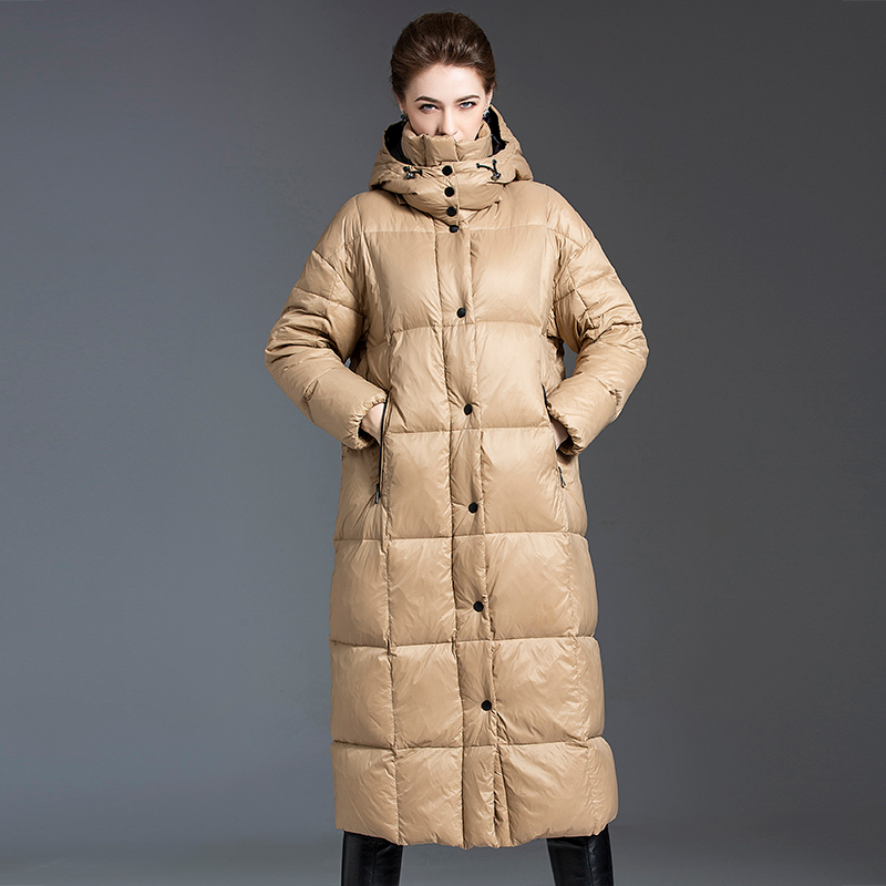 Fashion Winter Solid Coat Women's Long Sleeve Thick Zipper Bubble Jackets Hooded Long down Jacket