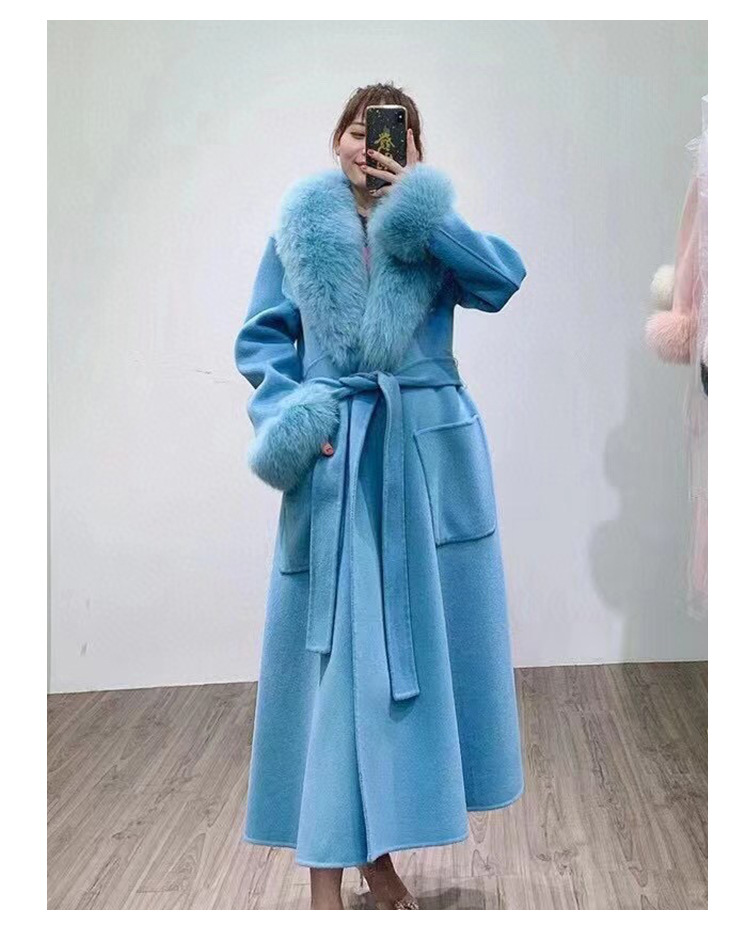 New Trends Jacket Women Wool Coat Belt Long Cashmere And Fur Coat Winter Ladies Wool Coat