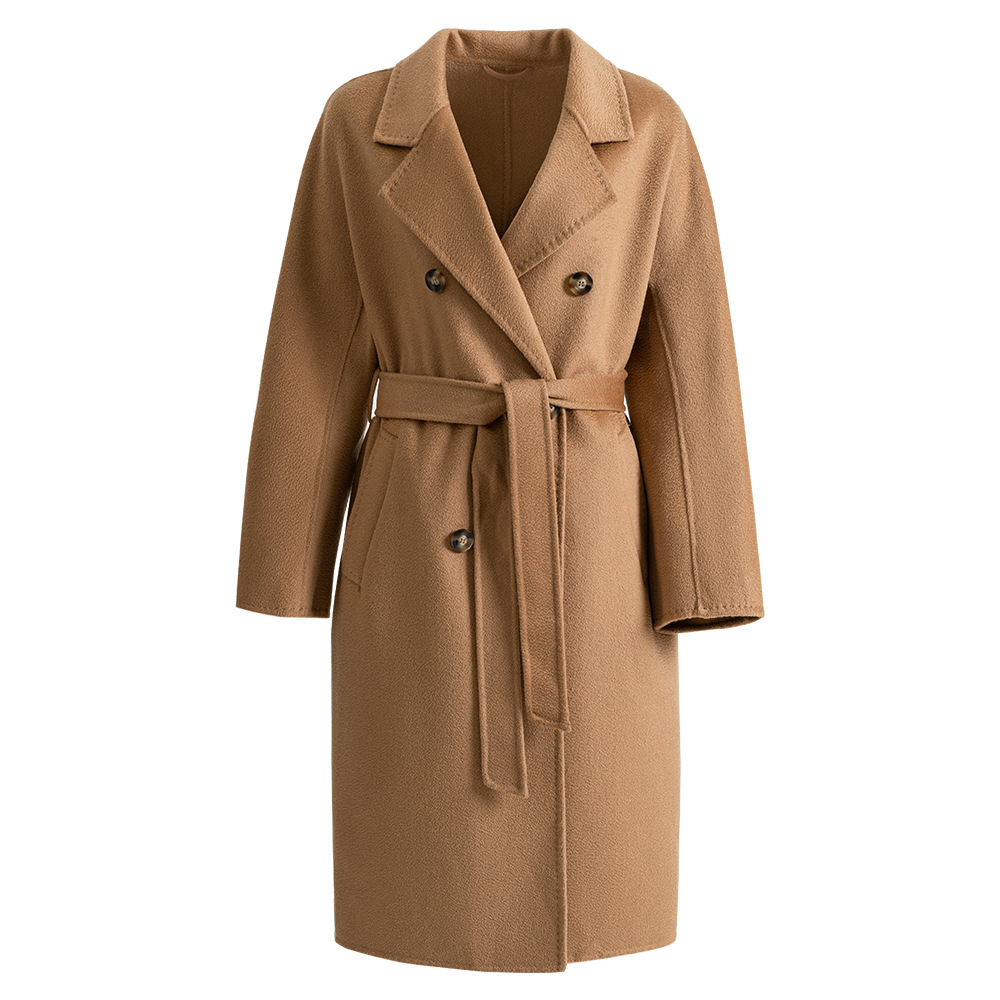 2022 New Spring and Autumn woolen warm double drain corrugated coat trench coat