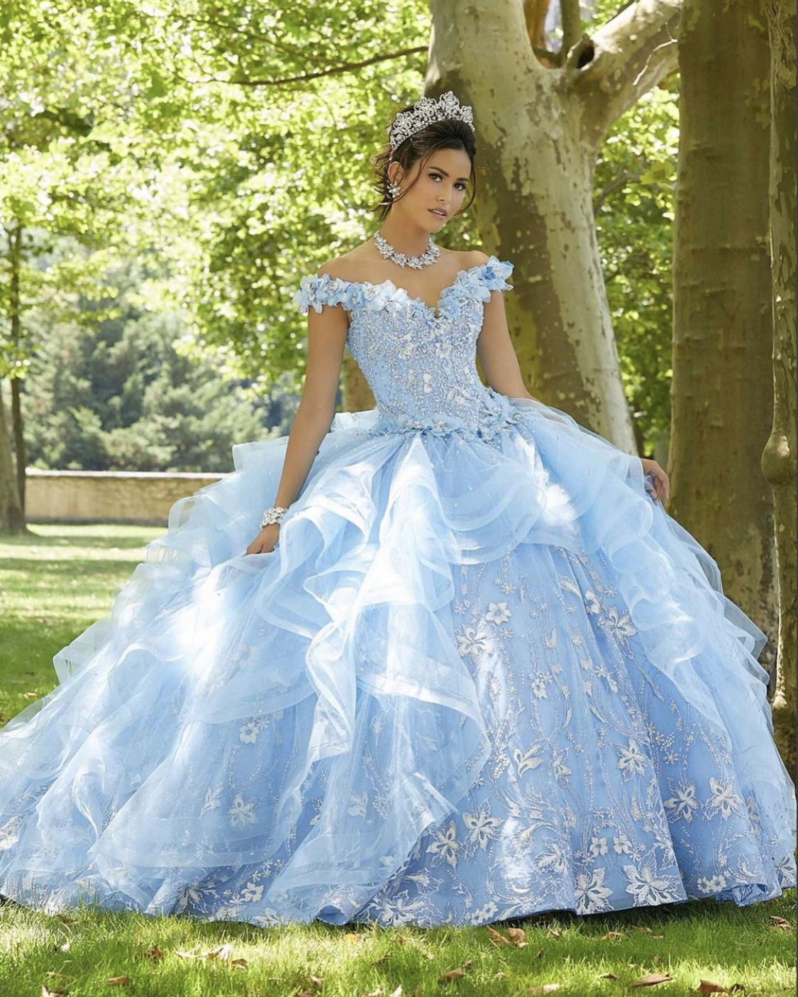 QD1521 Light Sky Blue Sweet 16 Quinceanera Dress 2022 Off Shoulder Appliques Sequins Flowers Princes