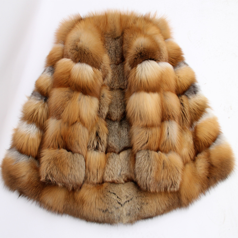Jtfur Red fox fur coat stand collar long sleeve golden Island fox dress sun fox Real Fur Jacket Coat