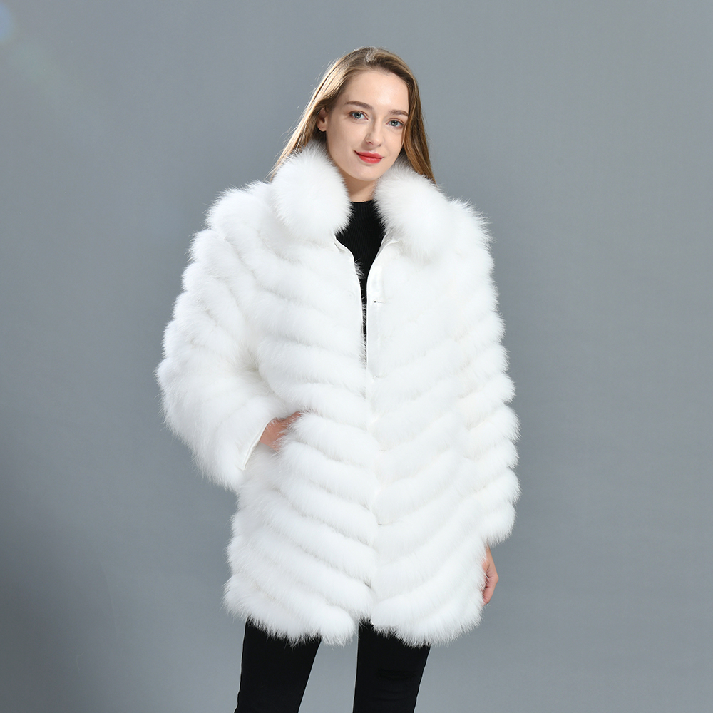 Winter Wholesale Women Custom 100% Silk Reversible Coat Double-sided Wear Removable Collar Real Fox 