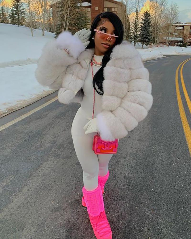 Women's Luxury Leather Jacket Fashion Style Female Real Fox Fur Coats Short Warm Coat