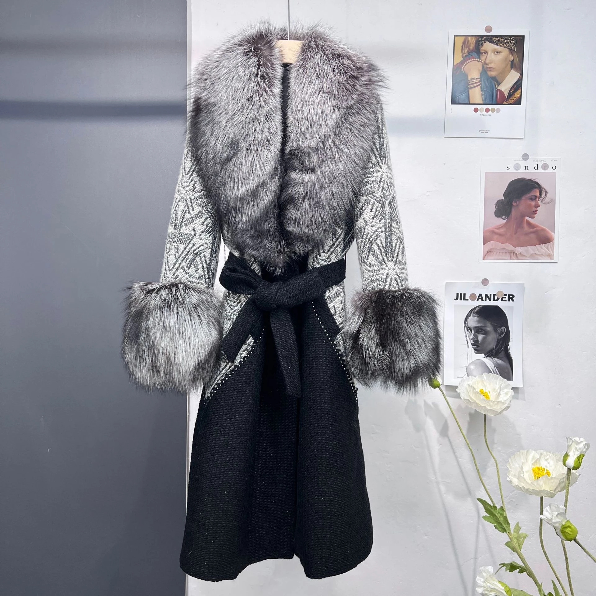 92216# 2022 autumn winter women new fur coat fox big collar woolen coat women's warm fashion luxury 