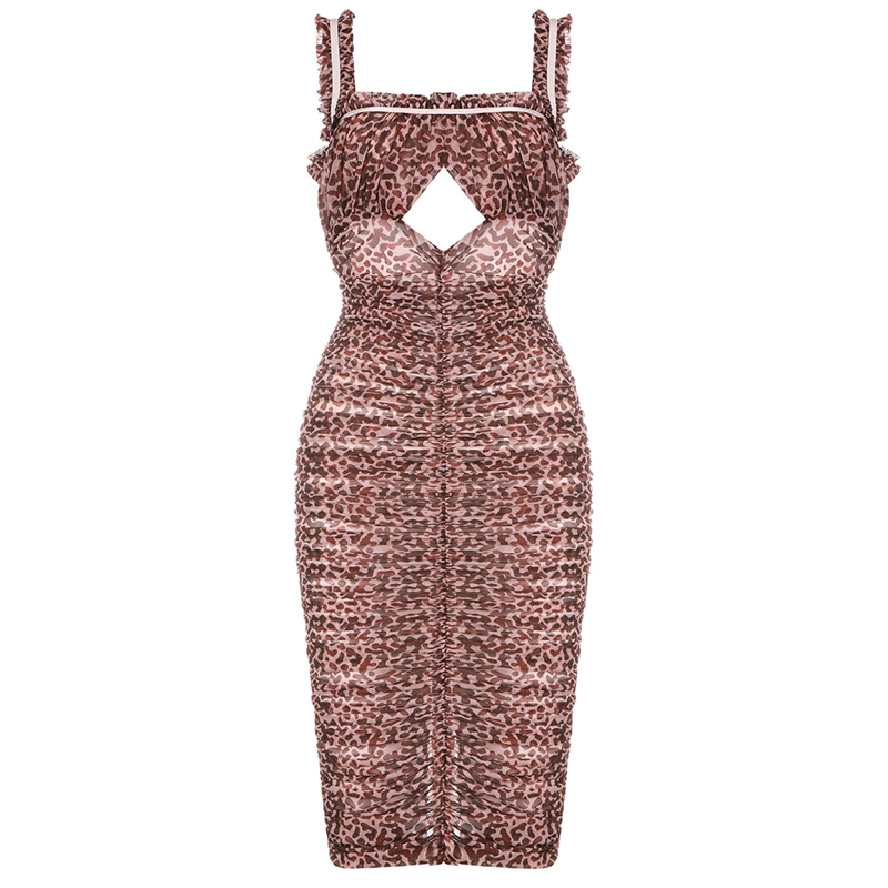 Summer 2022 Ladies Elegant Sleeveless Pencil With Leopard Print Backless Skinny Women Floral Dress