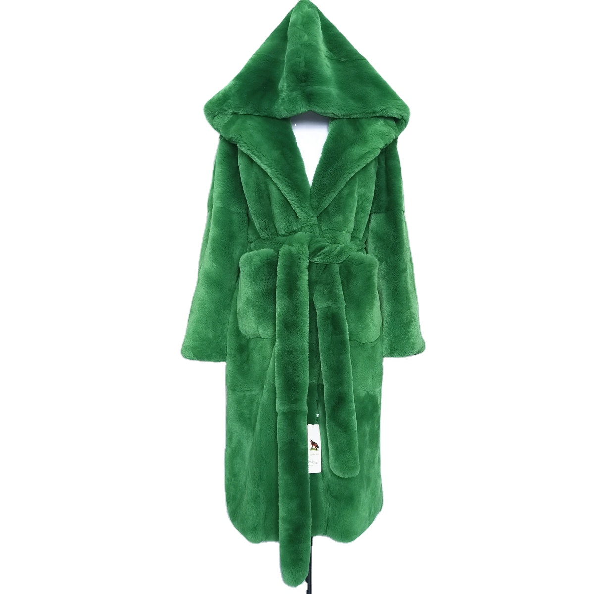 Big long style green a hood Natural fur Real Rex rabbit hair Women's fur coat