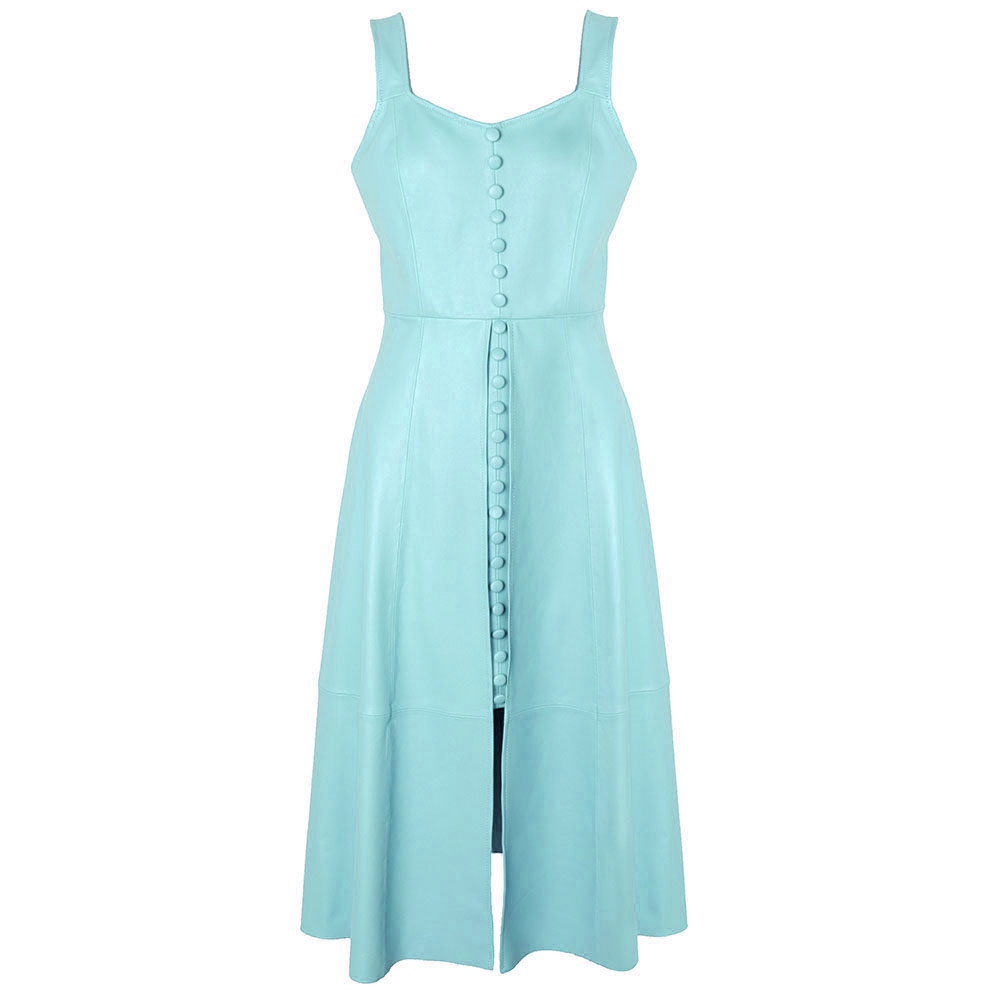 Real Leather Sleeveless Dress Women Elegant 2022 Autumn Folds Solid Slim A-Line Dresses