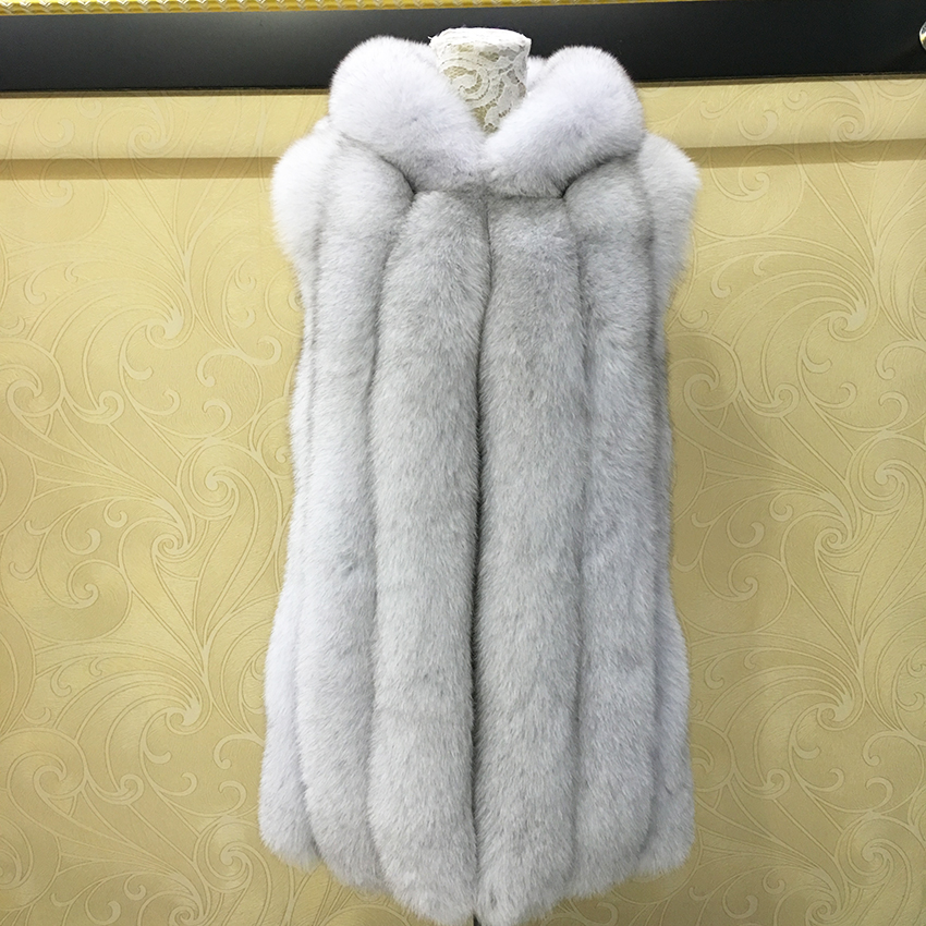 Genuine Fox Fur Vest Coat for Women Striped Slim Thick Hooded Coats of Fur Russian Winter Warm Women