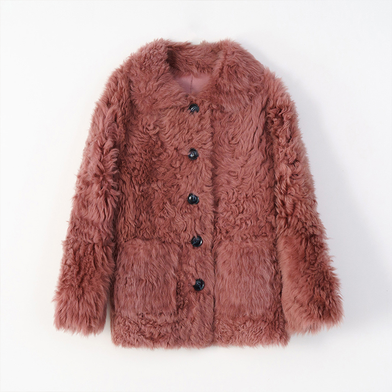 Winter Single Breasted Double Face Leather Tuscany Sheep Fur Women's Natural Sheepskin Real Fur Coat