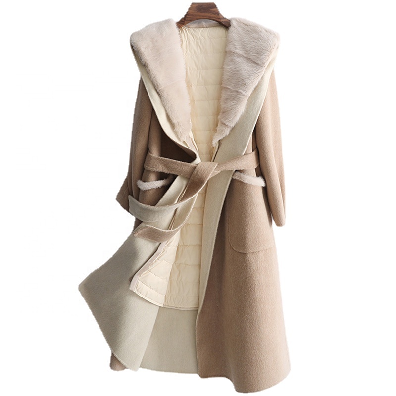 YOUANNA Woman Wool Long coats 100% Wool Mink fur Goose Down Jackets Ladies Two piece Trench Woolen c