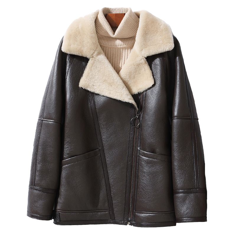 High Quality Genuine Sheepskin Leather Fur Jacket Women Shearling Jacket