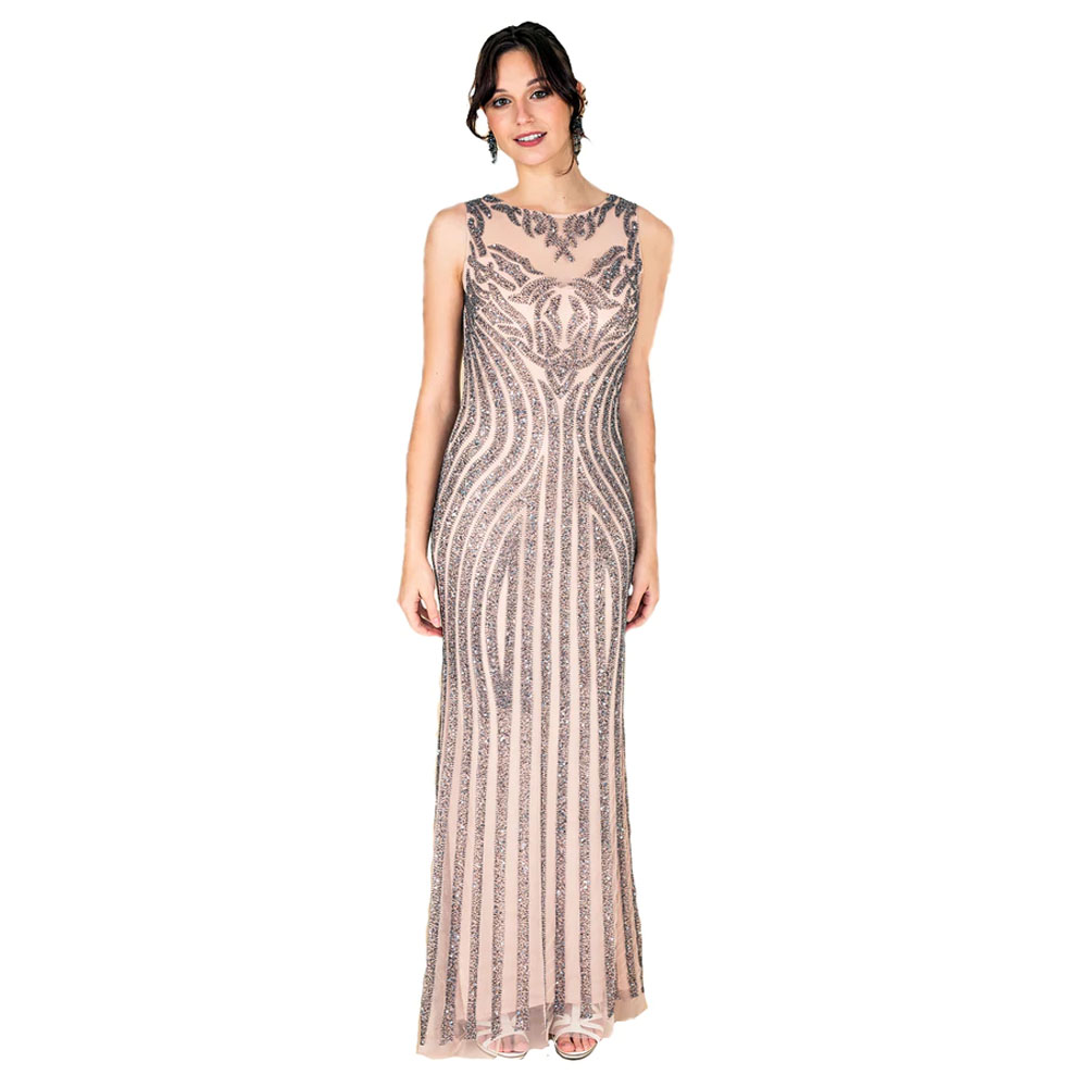 FARAH NAZ New York Women's Sexy Formal Sweep Train Dress Sleeveless Floor Length Evening Outfit Wome