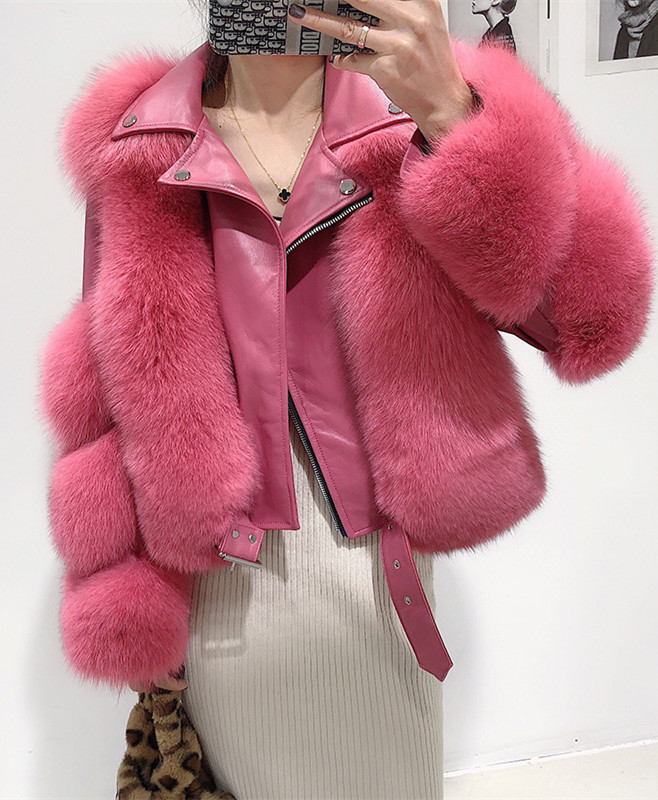 New Arrival Clothes Women Soft Sheepskin Collar 100%real Fur Short Jacket Winter Genuine Fox Fur Coa