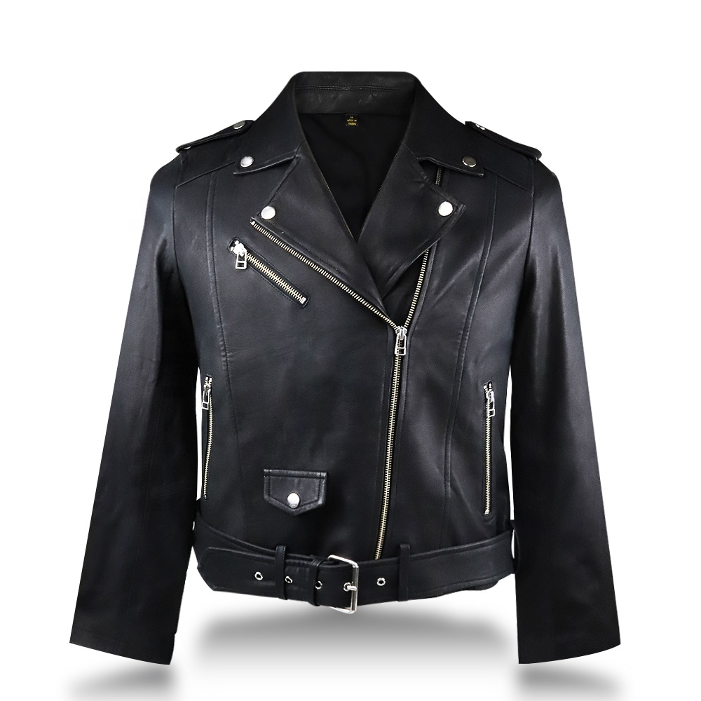 Casual motorcycle waterproof warm coat winter women baby cowhide leather jackets