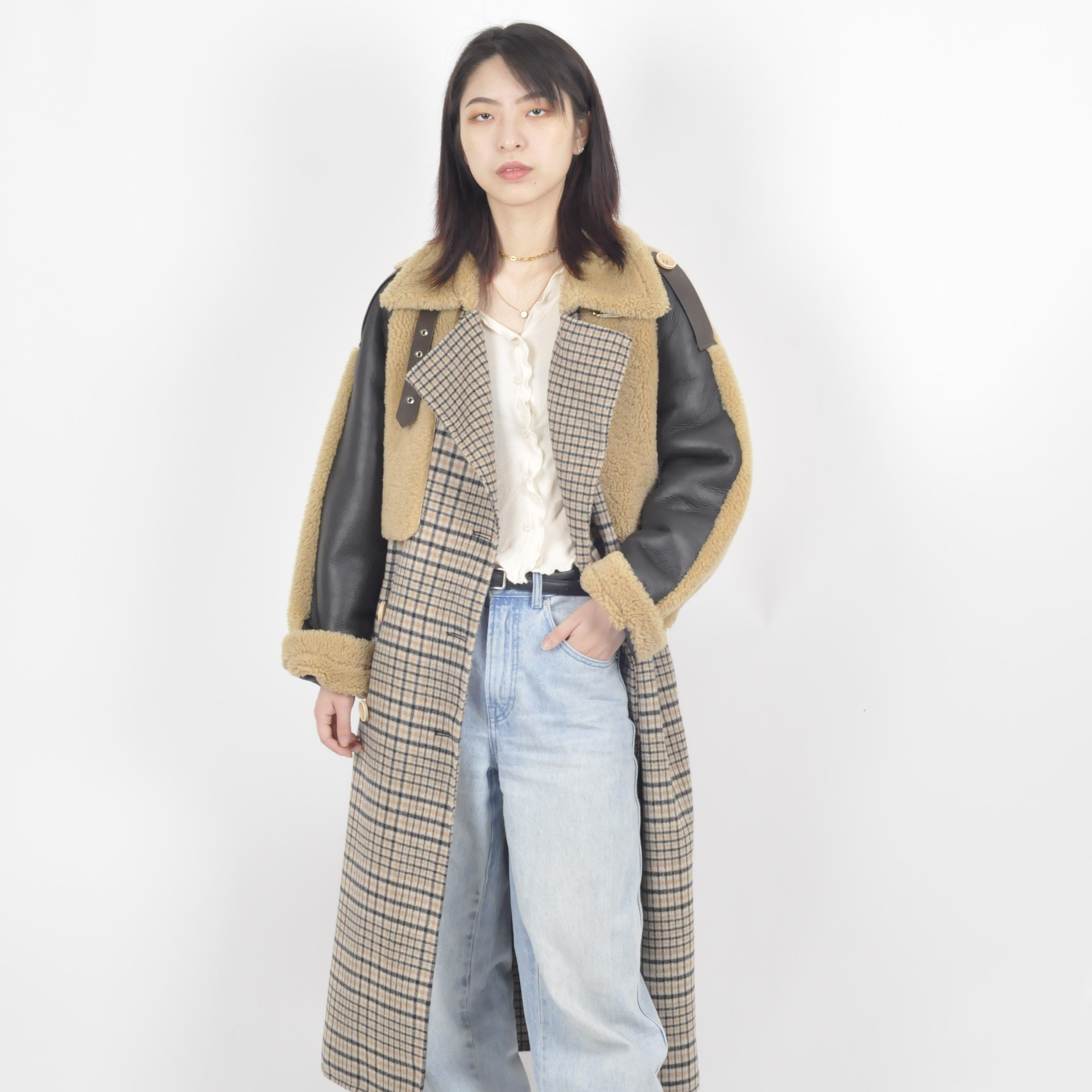Integrated Fur And 100% Double-sided Tweed Fur Coat Women Real Fur Coat Double woolen coat