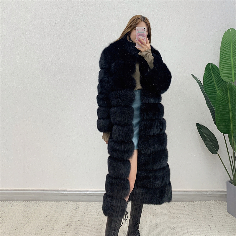 New Arrival Women's Real Fox  Fur Long Coat Winter Thick Warm Lamb Fur Coat Adjustable