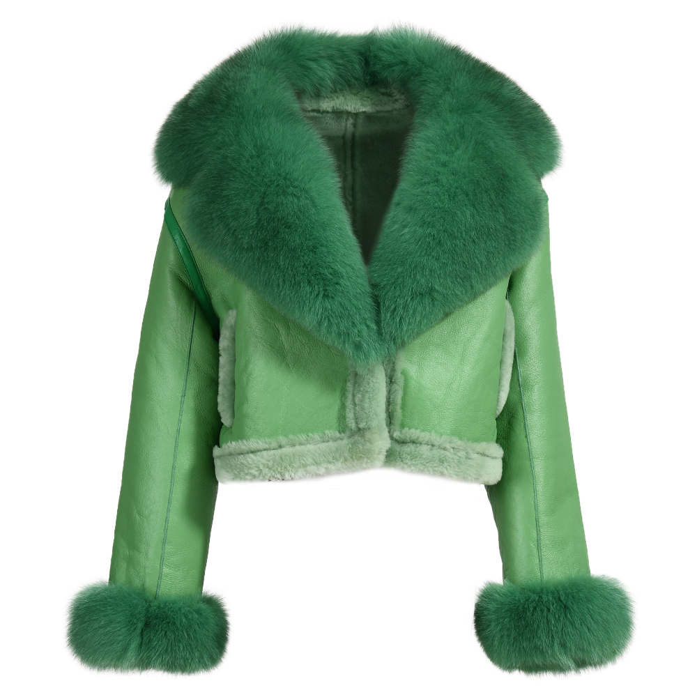 New Style Short Style Genuine Sheepskin Leather Jacket With Real Fox Fur Collar And Cuffs Winter Wom