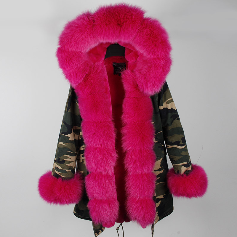 Women Hooded Fur Liner Jacket Coats Parkas With Big Fur Collar