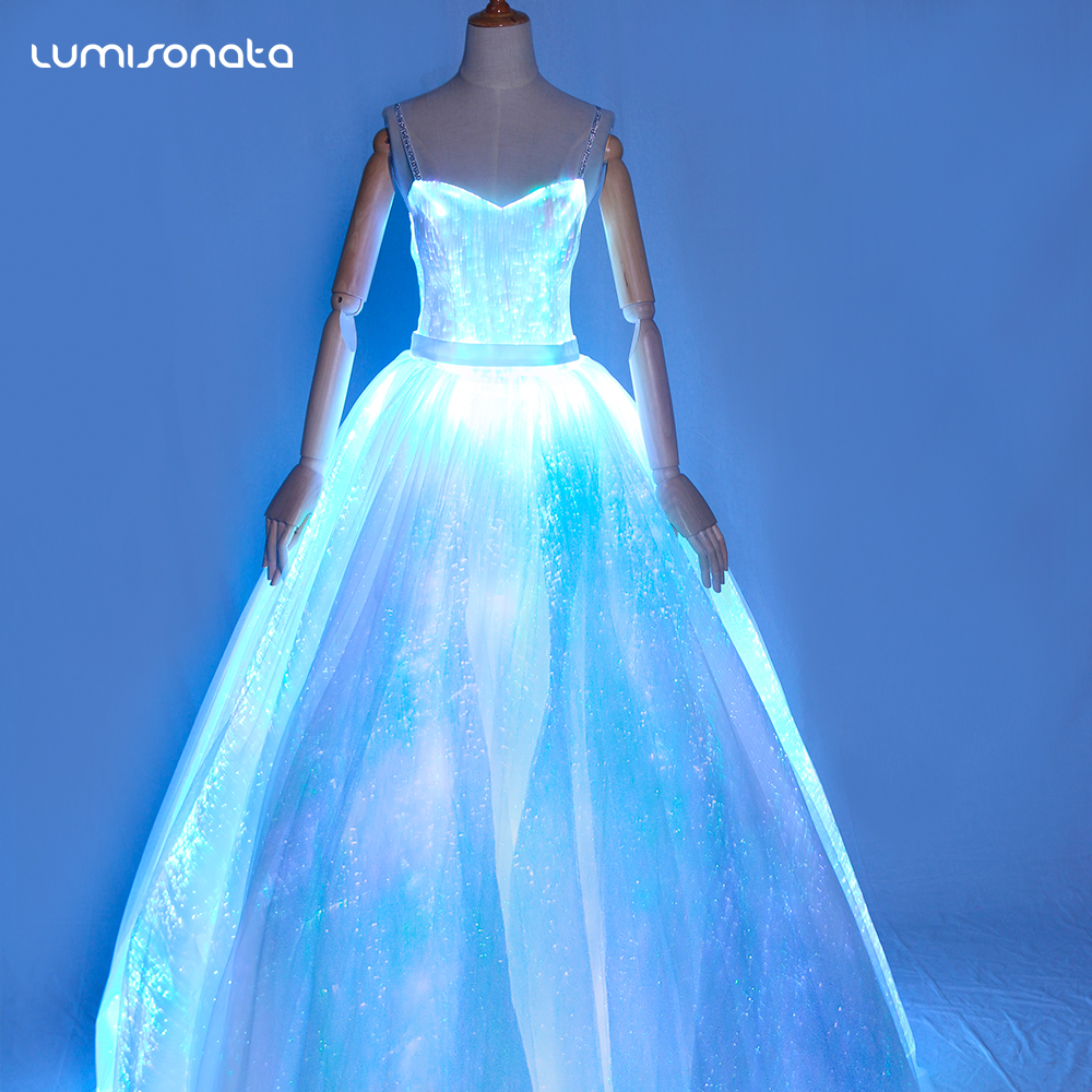 Glowing led light up fiber optical fabric wedding dress