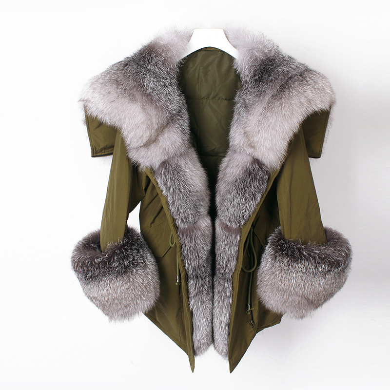 Angel style winter duck down jacket with big fur collar real raccoon fox fur trim coat for lady
