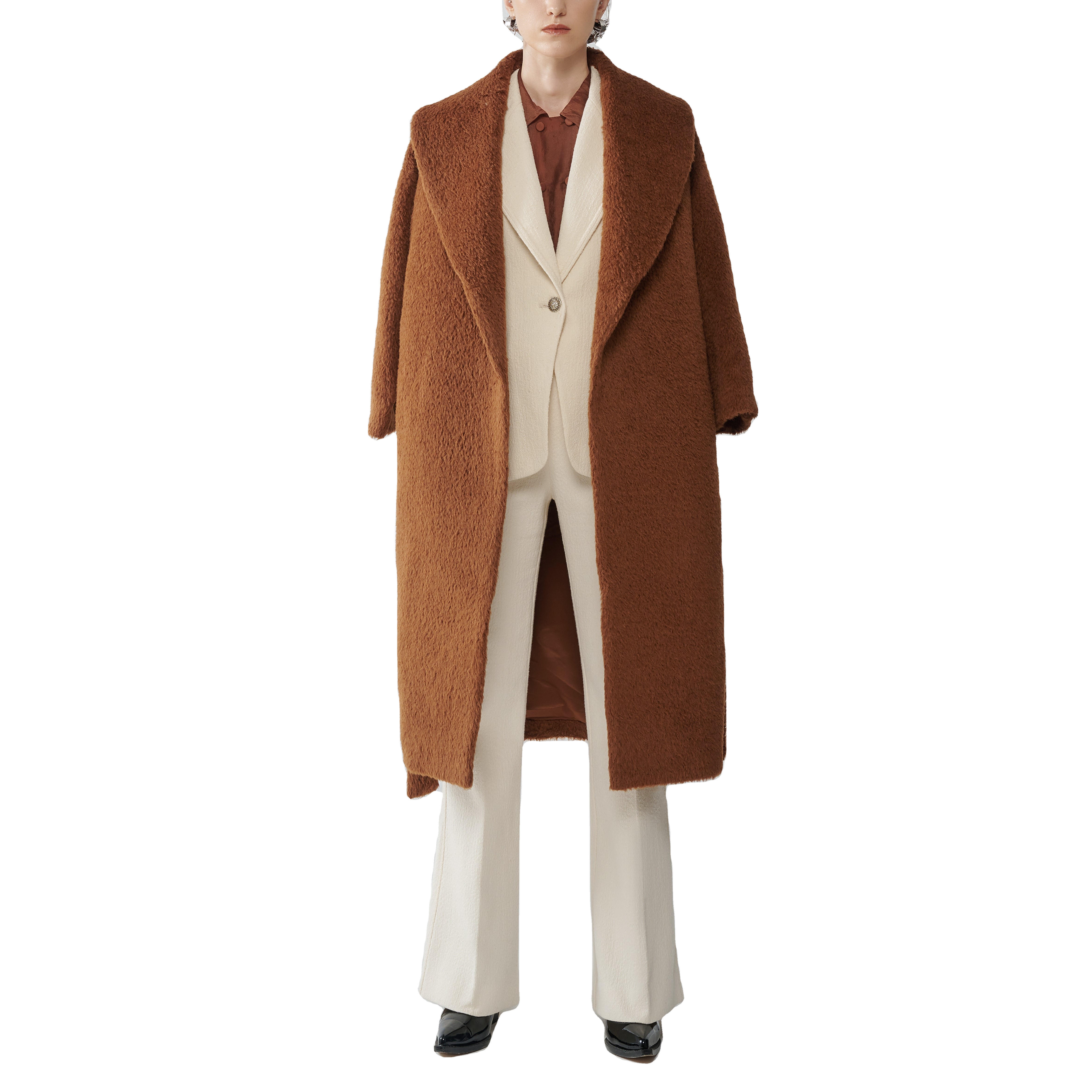 SURI ALPACA LONG COAT Feature Shell Material Clothing Length Closure Type Sleeve Style Collar Hooded