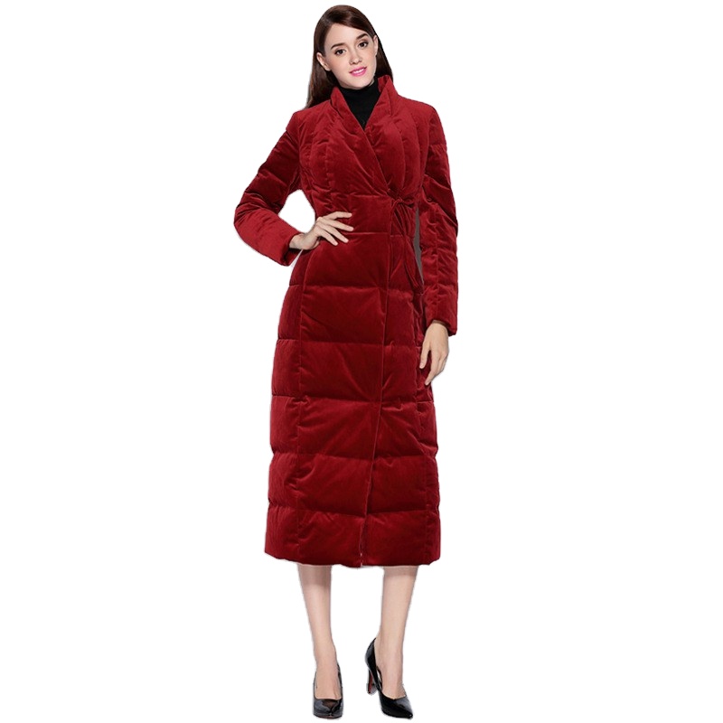 Hot Sale Young Women Ladies Warm Collar Ladies Down Coat Winter  Long Jacket With Belt and Lapel