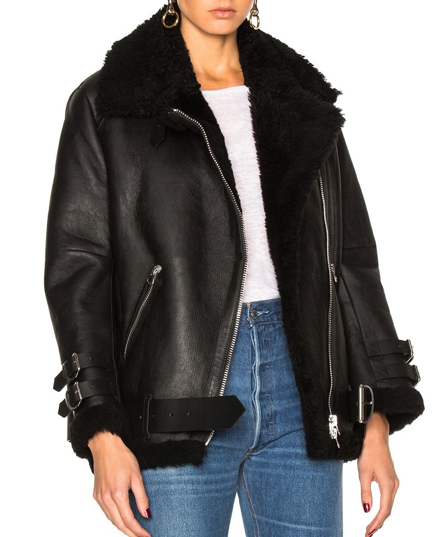 YR1002  Motorcycle lamb winter coat lined leather jacket women leather for ladies bomber fur jackets