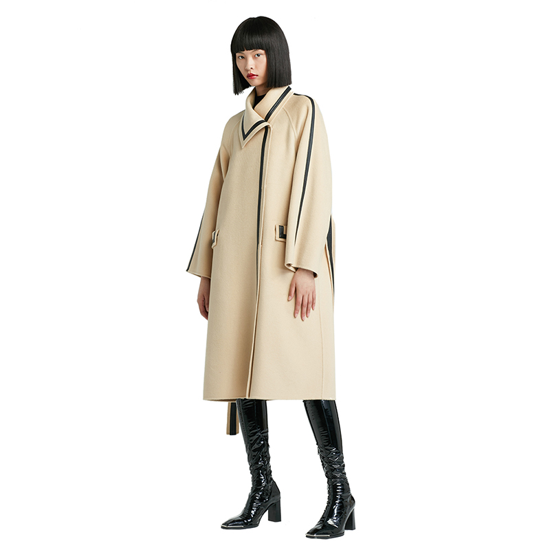 Women's casual  Wool Coat Slim Fashionable Long Women's Double-sided Coat  Wool Fabric coat with bel