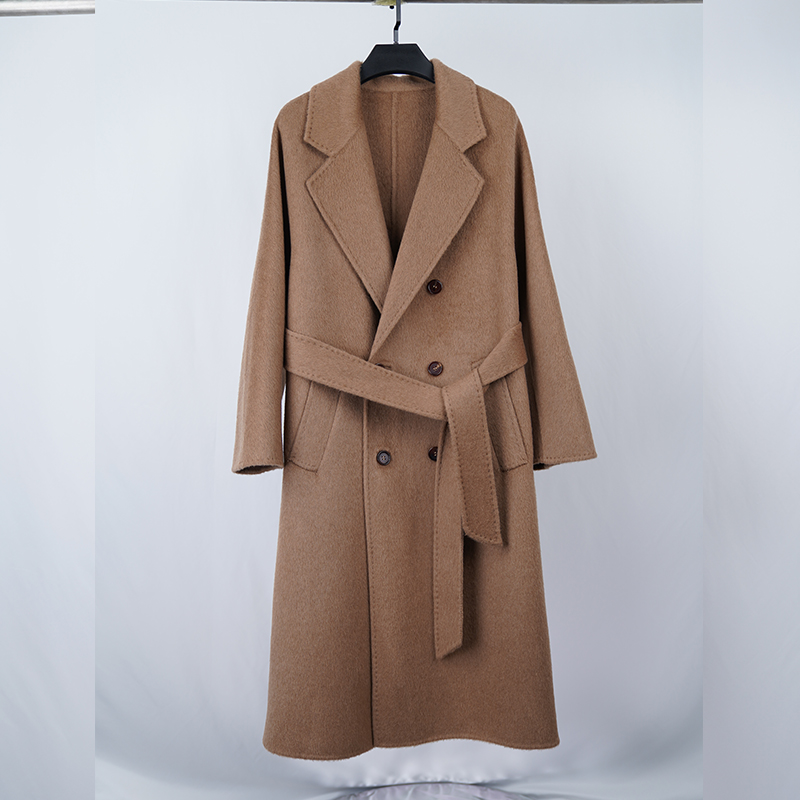 Autumn and winter retro time camel hair overcoat high sense one-piece sleeve long lace women's woole