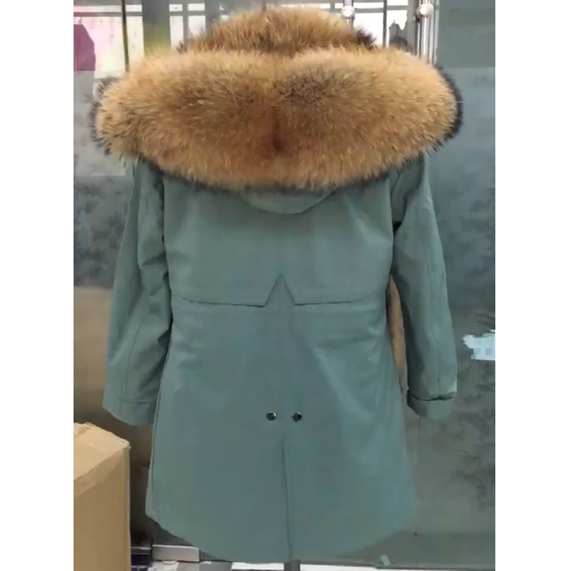 Fashionable high-end Italy style coats real raccoon fur collar jacket winter women fur parkas
