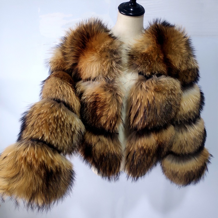 New Design Real Natural  Raccoon Fur Jacket Women Winter Fur Coat