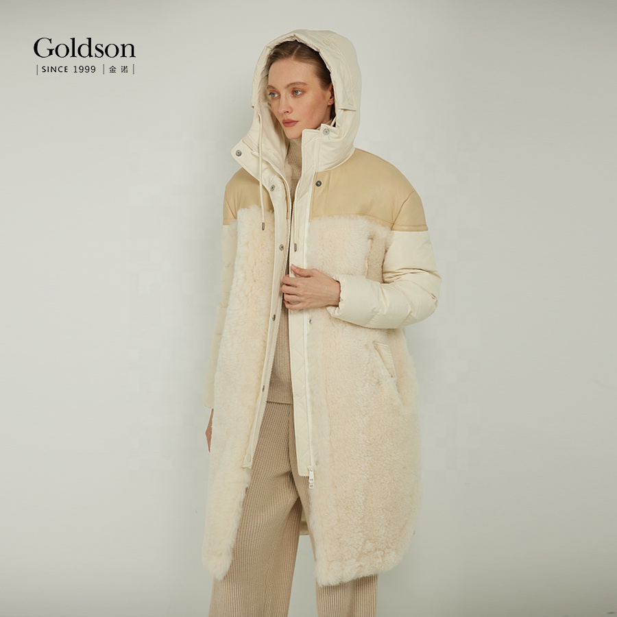 Essential Warmth Lamb Wool Hand warmer Pocket Duck Down Jacket For Woman