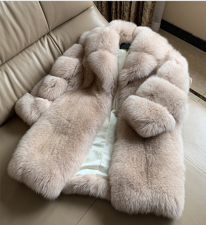 New Style Real Fur Coat Female Winter Warm Long Outerwear Fur Coat 100% Natural Fox Fur Woman's Coat