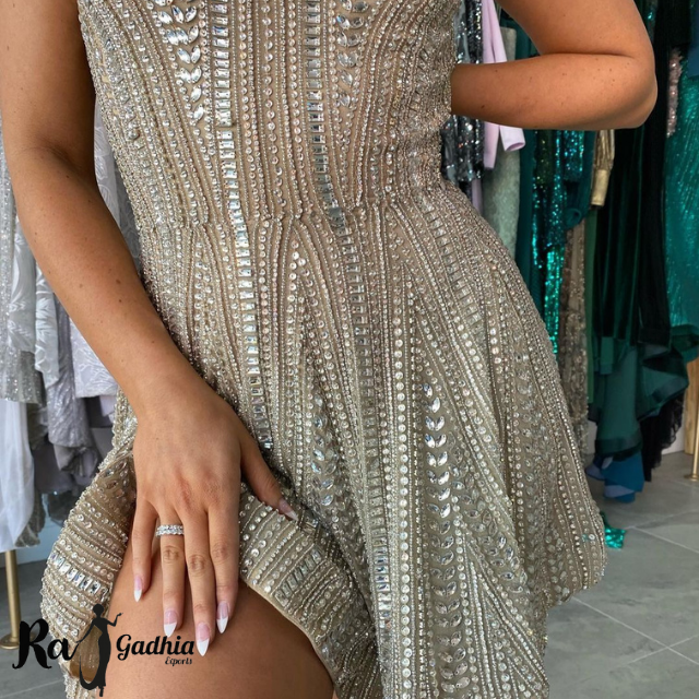 Sexy Evening Party Wear Women's Evening Dress Gold Prom Dress Sequined Ladies Formal Wear Gowns for 