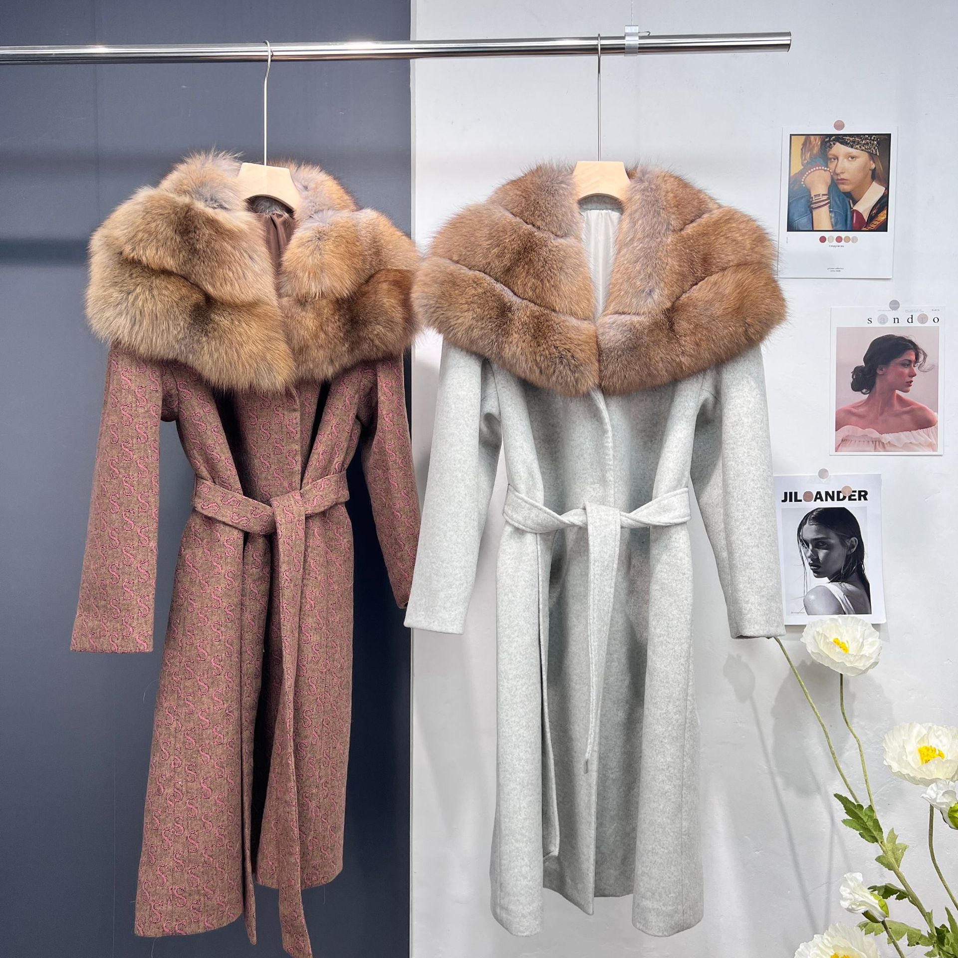 Autumn/winter 2023 new fur coat fox big wool collar wool double-sided woolen coat women's long style