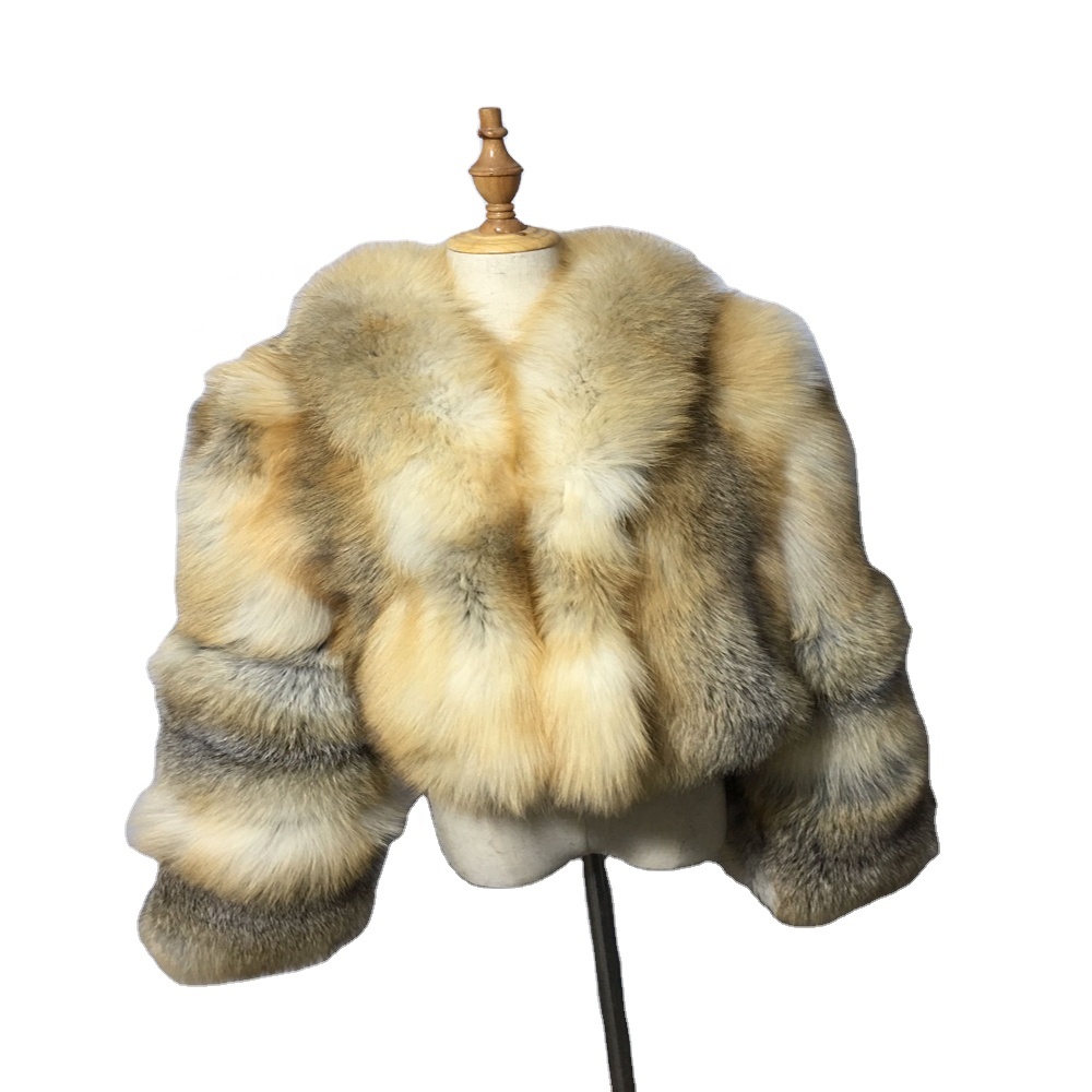 Custom Fluffy Real Fur Coats Genuine Fox Fur Luxury Coat for Women