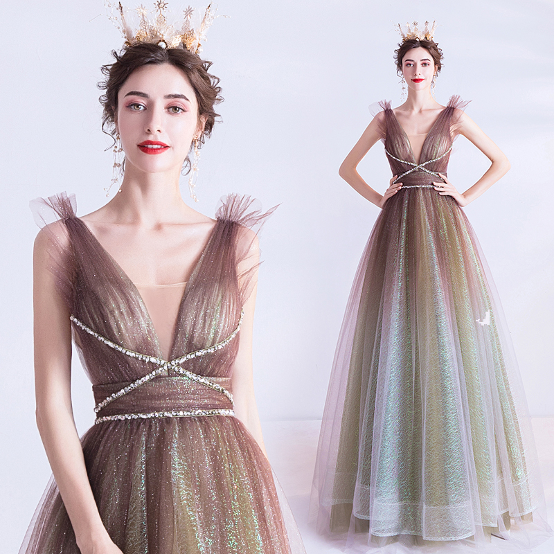 Tulle Straps Fairy Sleeveless Strapless  Evening Dresses Halter Backless Temperamental Sleeveless St
