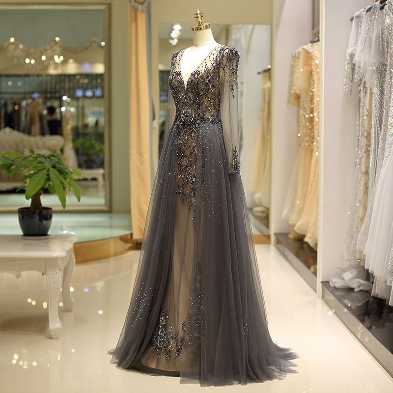Unique Elegant Evening Dress Boutique Fashion Women Beaded Mermaid Prom Gown