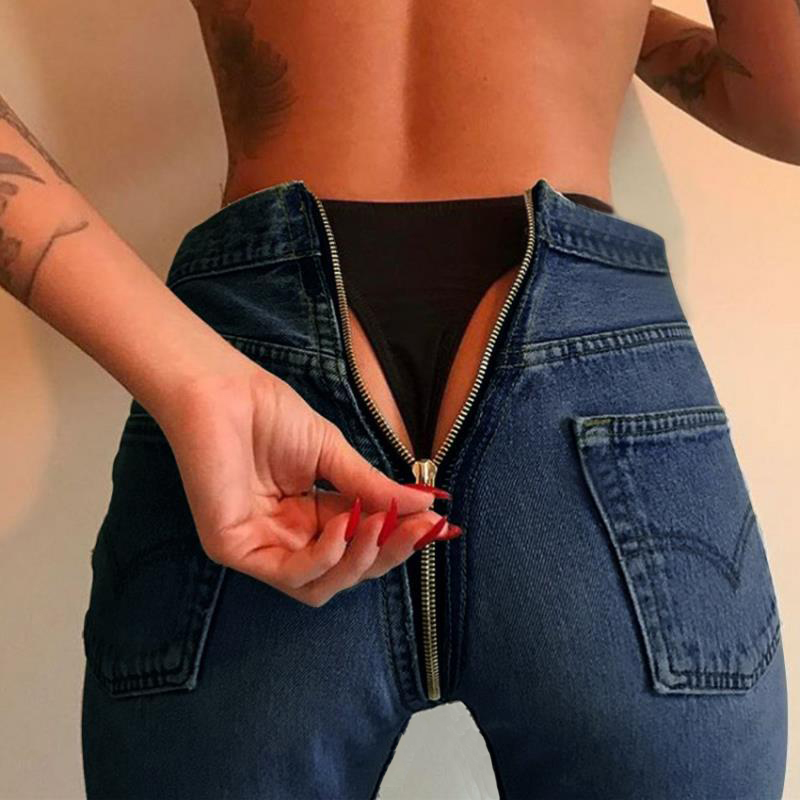 Fashion quality women zipper back pocket jeans was