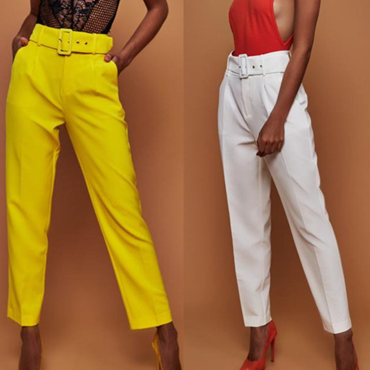 High Waist Belted Straight Leg Slacks For Ladies W